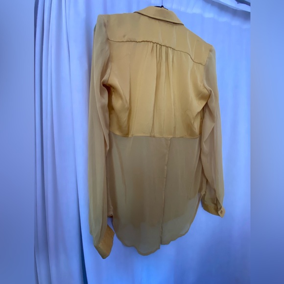 Free People Button Down Blouse golden / mustard yellow bottom half translucent💛 - Picture 8 of 9